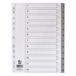 Tabbladen, A4, PP, 11-gaat, 1-12, grijs