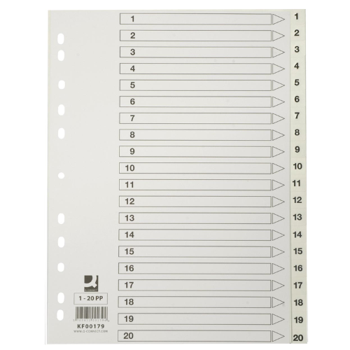 Productafbeelding - 2025-12-11T210444.580 Tabbladen, A4, PP, 11-gaats, set van 1-20, wit - Afbeelding 1